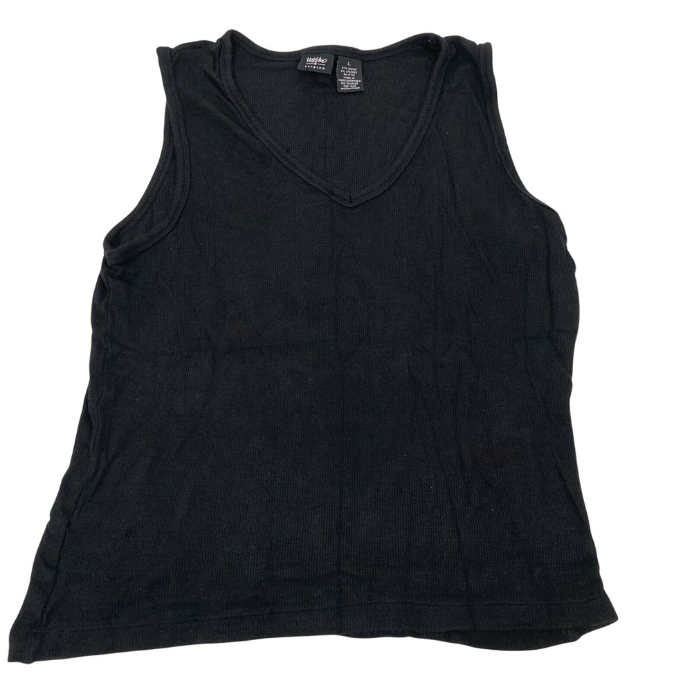 Mossimo Black Ribbed V Neck Sleeveless Tank Top Stretch Women's Size Large